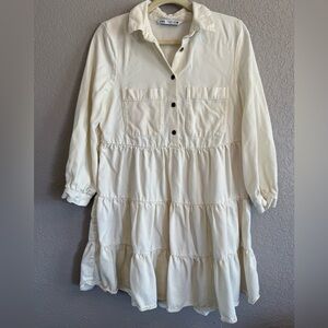Zara Cream Mini Dress with Button Accents